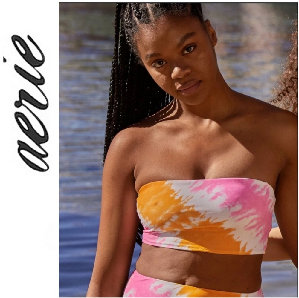 Aerie swim Tie Dye tankini top & high-waisted bottoms size xs